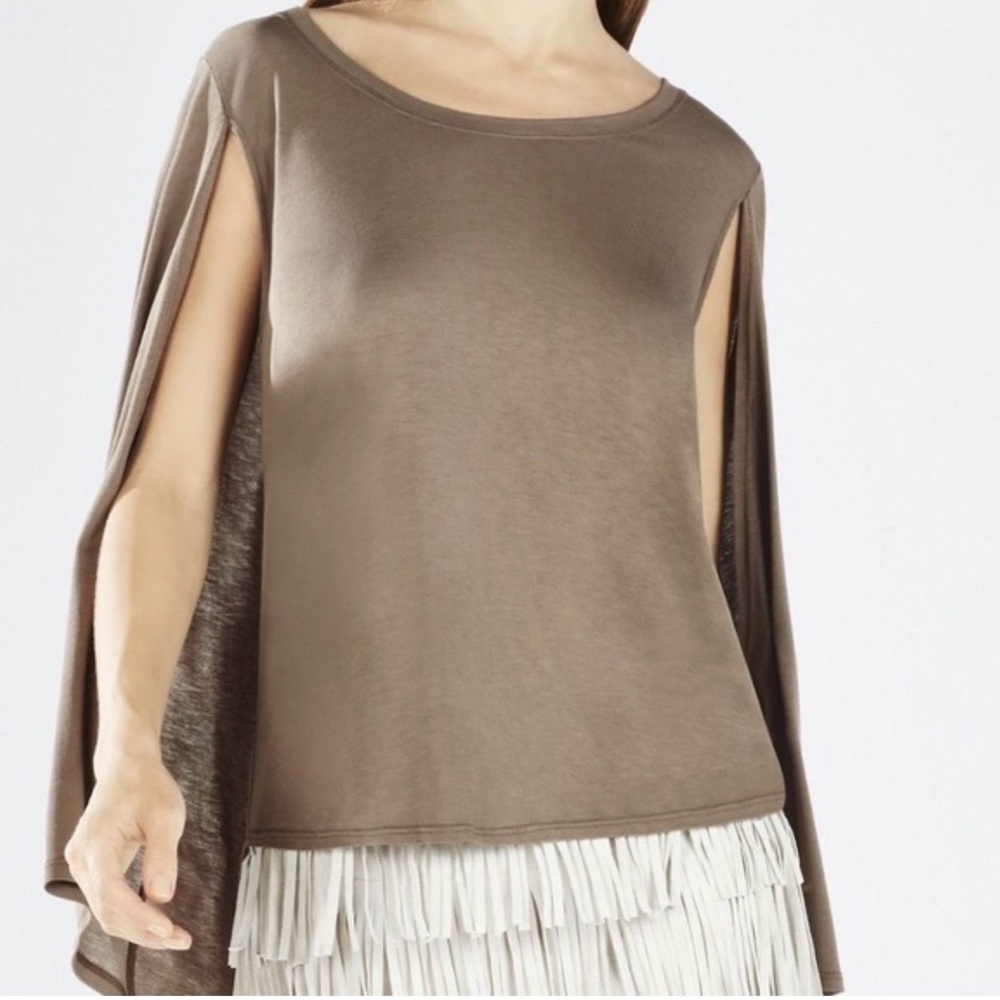BCBGMaxAzria Brown Cape Sleeve Blouse